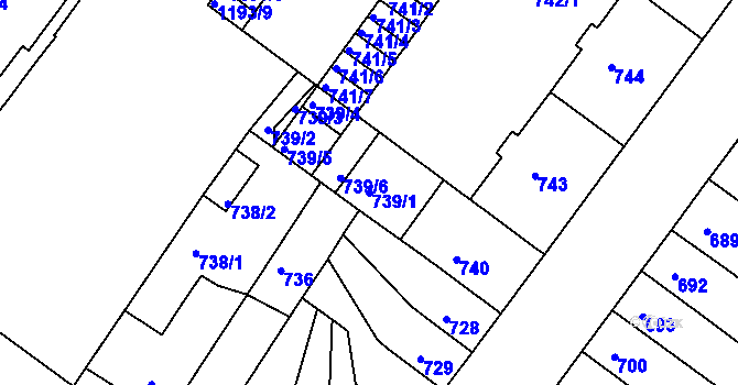 Parcela st. 739/1 v KÚ Chomutov II, Katastrální mapa