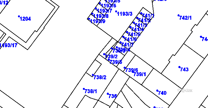 Parcela st. 739/2 v KÚ Chomutov II, Katastrální mapa
