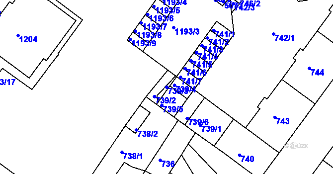 Parcela st. 739/3 v KÚ Chomutov II, Katastrální mapa