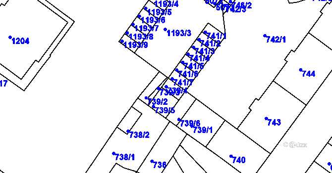 Parcela st. 739/4 v KÚ Chomutov II, Katastrální mapa