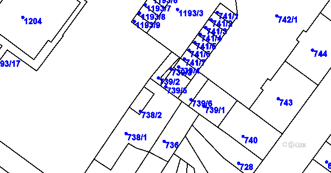Parcela st. 739/5 v KÚ Chomutov II, Katastrální mapa