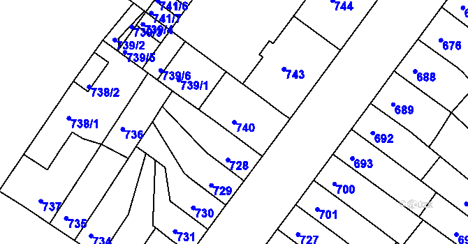 Parcela st. 740 v KÚ Chomutov II, Katastrální mapa