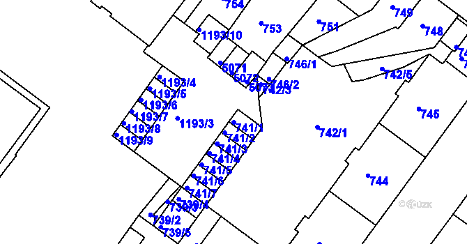 Parcela st. 741/1 v KÚ Chomutov II, Katastrální mapa