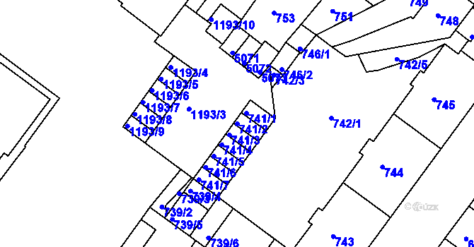 Parcela st. 741/2 v KÚ Chomutov II, Katastrální mapa