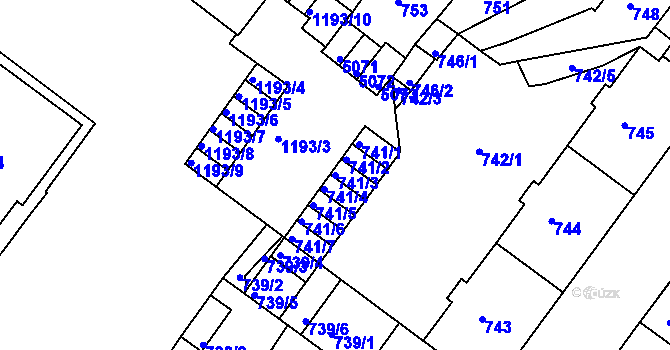 Parcela st. 741/3 v KÚ Chomutov II, Katastrální mapa