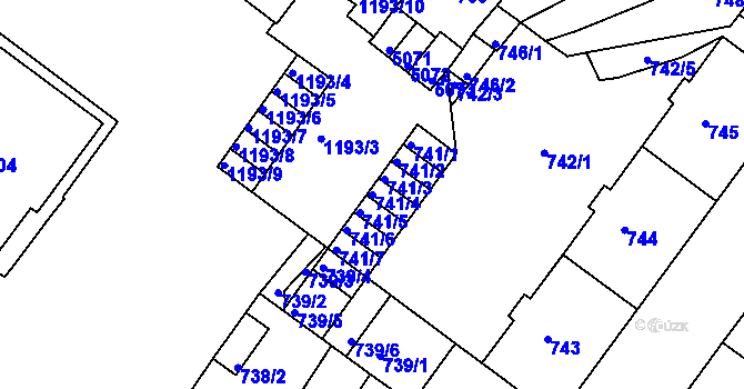 Parcela st. 741/4 v KÚ Chomutov II, Katastrální mapa