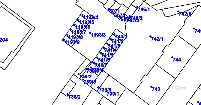 Parcela st. 741/5 v KÚ Chomutov II, Katastrální mapa