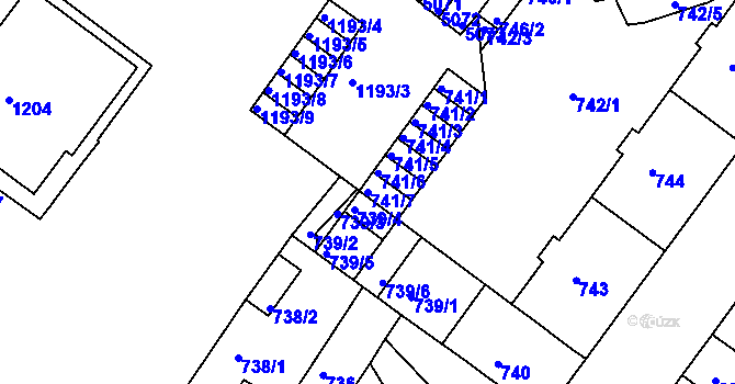 Parcela st. 741/7 v KÚ Chomutov II, Katastrální mapa