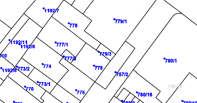Parcela st. 779/3 v KÚ Chomutov II, Katastrální mapa
