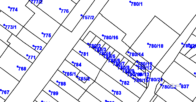 Parcela st. 780/4 v KÚ Chomutov II, Katastrální mapa