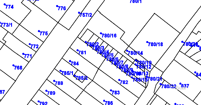 Parcela st. 780/5 v KÚ Chomutov II, Katastrální mapa