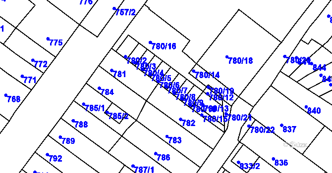 Parcela st. 780/7 v KÚ Chomutov II, Katastrální mapa
