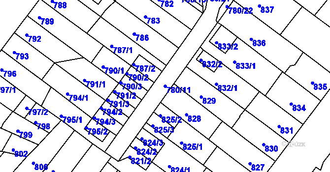 Parcela st. 780/11 v KÚ Chomutov II, Katastrální mapa