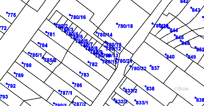 Parcela st. 780/13 v KÚ Chomutov II, Katastrální mapa