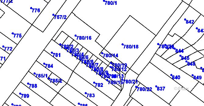 Parcela st. 780/14 v KÚ Chomutov II, Katastrální mapa