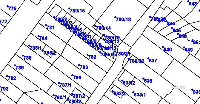 Parcela st. 780/15 v KÚ Chomutov II, Katastrální mapa