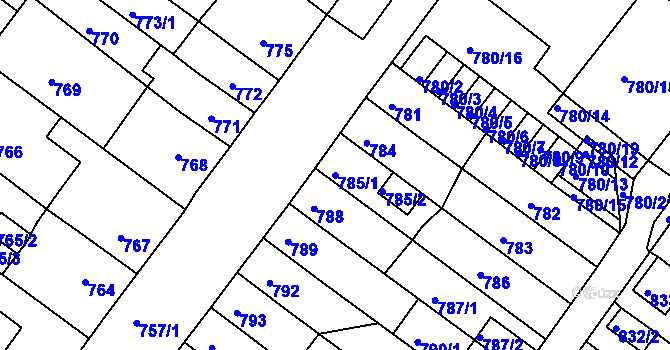 Parcela st. 785/1 v KÚ Chomutov II, Katastrální mapa