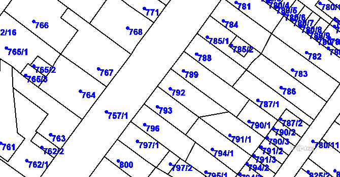 Parcela st. 792 v KÚ Chomutov II, Katastrální mapa