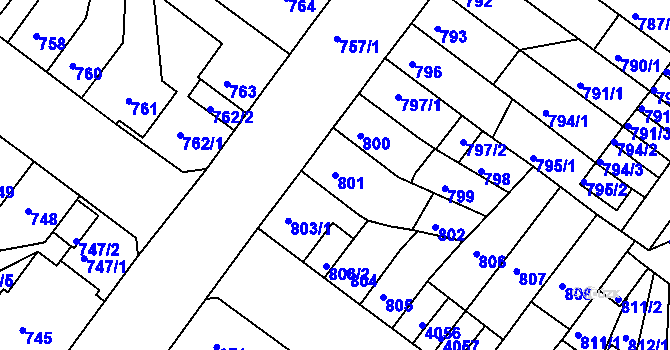 Parcela st. 801 v KÚ Chomutov II, Katastrální mapa