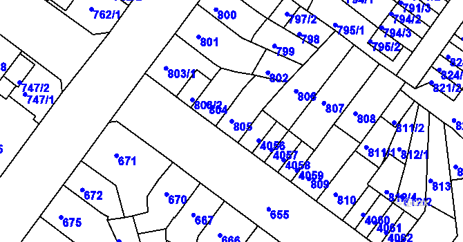 Parcela st. 805 v KÚ Chomutov II, Katastrální mapa