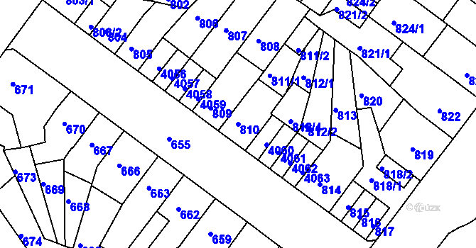 Parcela st. 810 v KÚ Chomutov II, Katastrální mapa