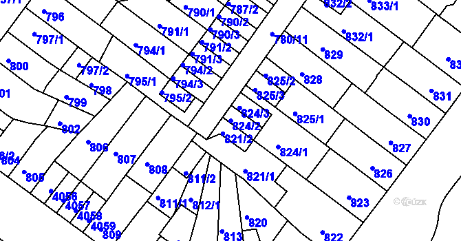 Parcela st. 824/2 v KÚ Chomutov II, Katastrální mapa