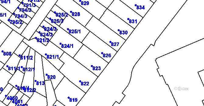 Parcela st. 826 v KÚ Chomutov II, Katastrální mapa