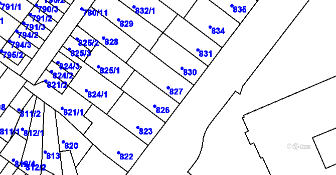 Parcela st. 827 v KÚ Chomutov II, Katastrální mapa