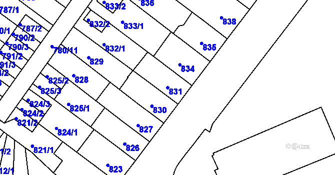 Parcela st. 831 v KÚ Chomutov II, Katastrální mapa