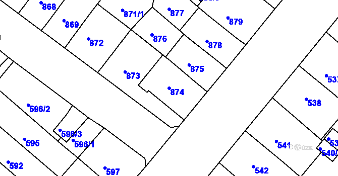 Parcela st. 874 v KÚ Chomutov II, Katastrální mapa