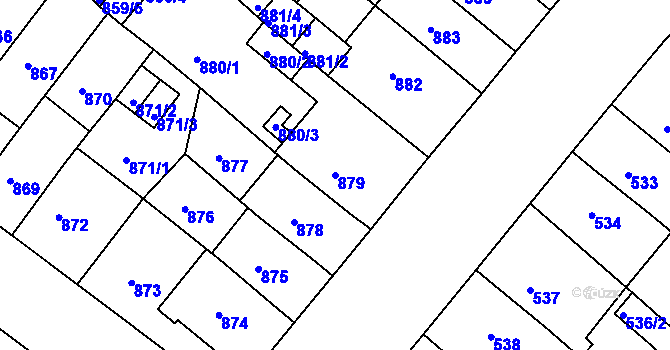 Parcela st. 879 v KÚ Chomutov II, Katastrální mapa