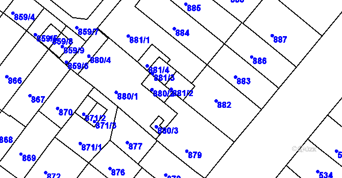 Parcela st. 881/2 v KÚ Chomutov II, Katastrální mapa