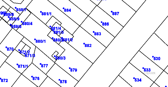Parcela st. 882 v KÚ Chomutov II, Katastrální mapa