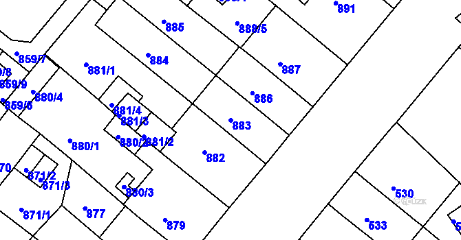 Parcela st. 883 v KÚ Chomutov II, Katastrální mapa