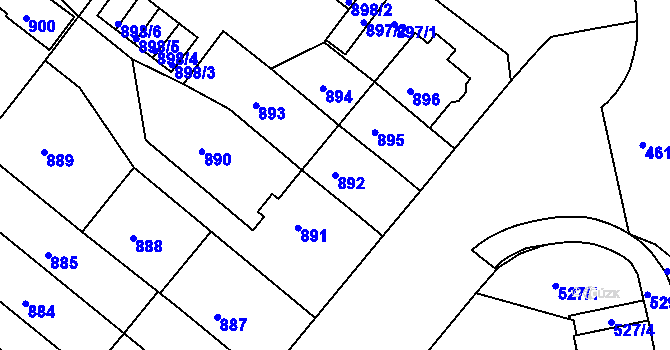 Parcela st. 892 v KÚ Chomutov II, Katastrální mapa