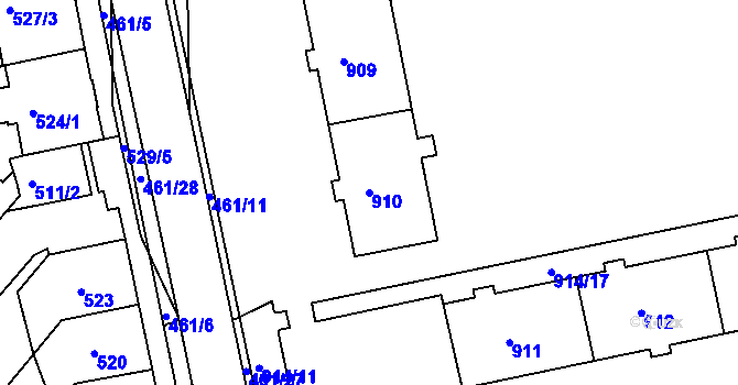 Parcela st. 910 v KÚ Chomutov II, Katastrální mapa