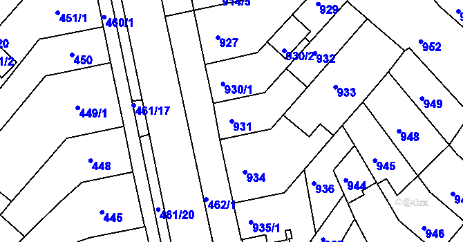Parcela st. 931 v KÚ Chomutov II, Katastrální mapa