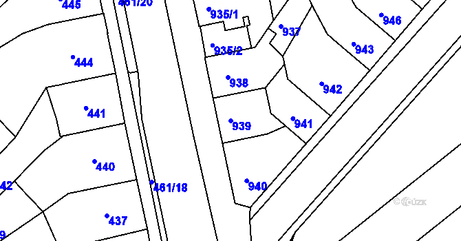 Parcela st. 939 v KÚ Chomutov II, Katastrální mapa