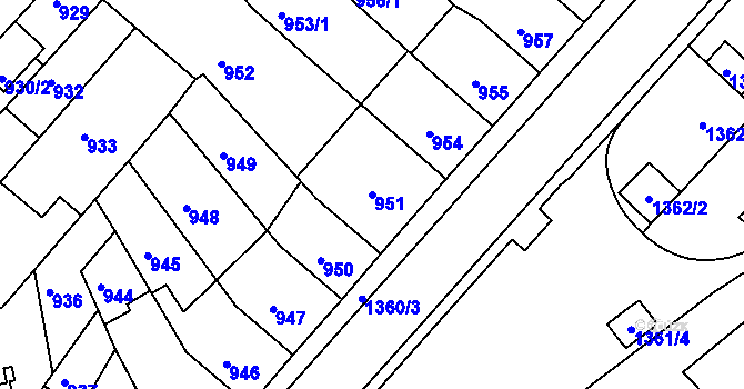 Parcela st. 951 v KÚ Chomutov II, Katastrální mapa