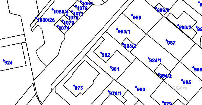 Parcela st. 982 v KÚ Chomutov II, Katastrální mapa