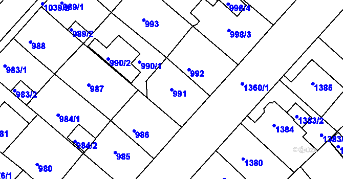 Parcela st. 991 v KÚ Chomutov II, Katastrální mapa