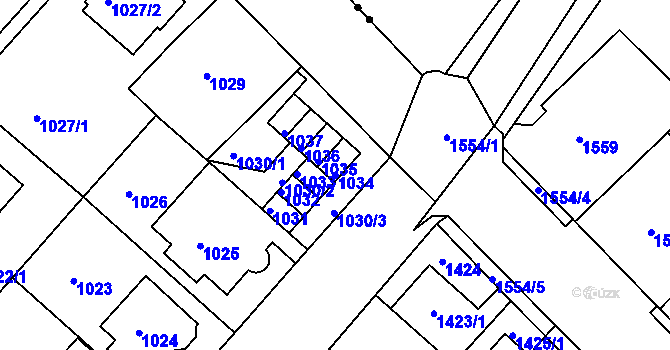 Parcela st. 1034 v KÚ Chomutov II, Katastrální mapa