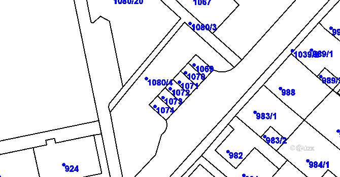 Parcela st. 1072 v KÚ Chomutov II, Katastrální mapa