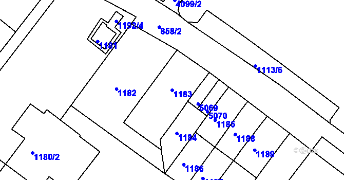 Parcela st. 1183 v KÚ Chomutov II, Katastrální mapa