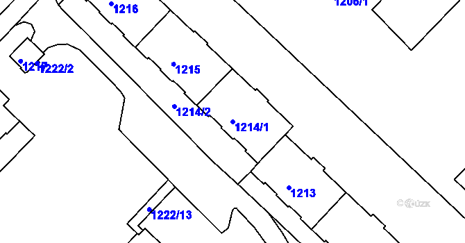 Parcela st. 1214/1 v KÚ Chomutov II, Katastrální mapa