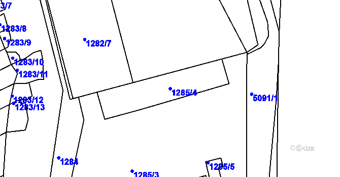 Parcela st. 1285/4 v KÚ Chomutov II, Katastrální mapa