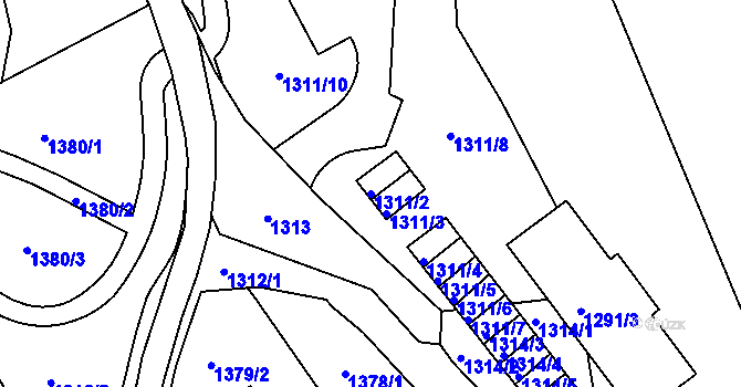 Parcela st. 1311/2 v KÚ Chomutov II, Katastrální mapa
