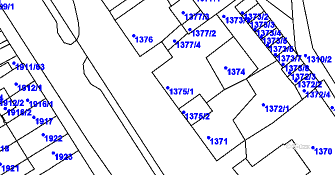 Parcela st. 1375/1 v KÚ Chomutov II, Katastrální mapa