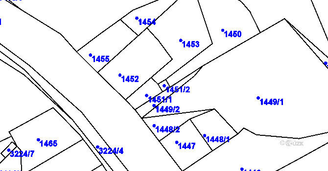 Parcela st. 1451/2 v KÚ Chomutov II, Katastrální mapa