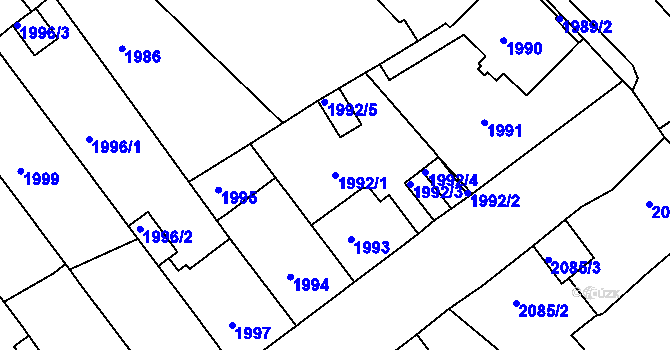 Parcela st. 1992/1 v KÚ Chomutov II, Katastrální mapa